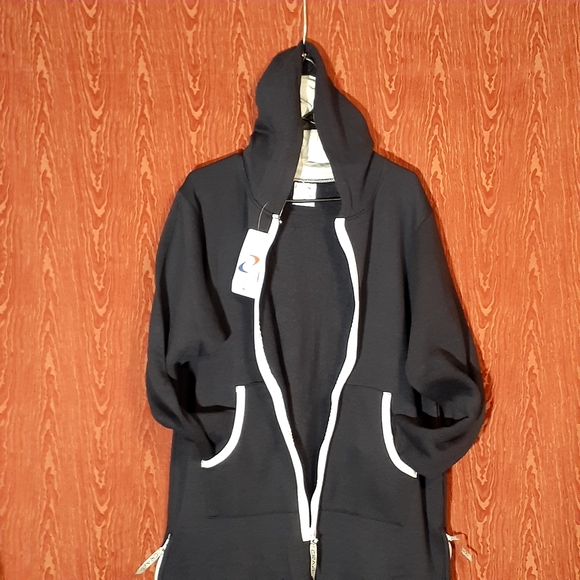 CRACE UNISEX JUMPSUIT PAJAMA HOODED LONG SLEEVE 2 POCKETS DARK BLUE/WHITE SIZE M - Picture 1 of 9